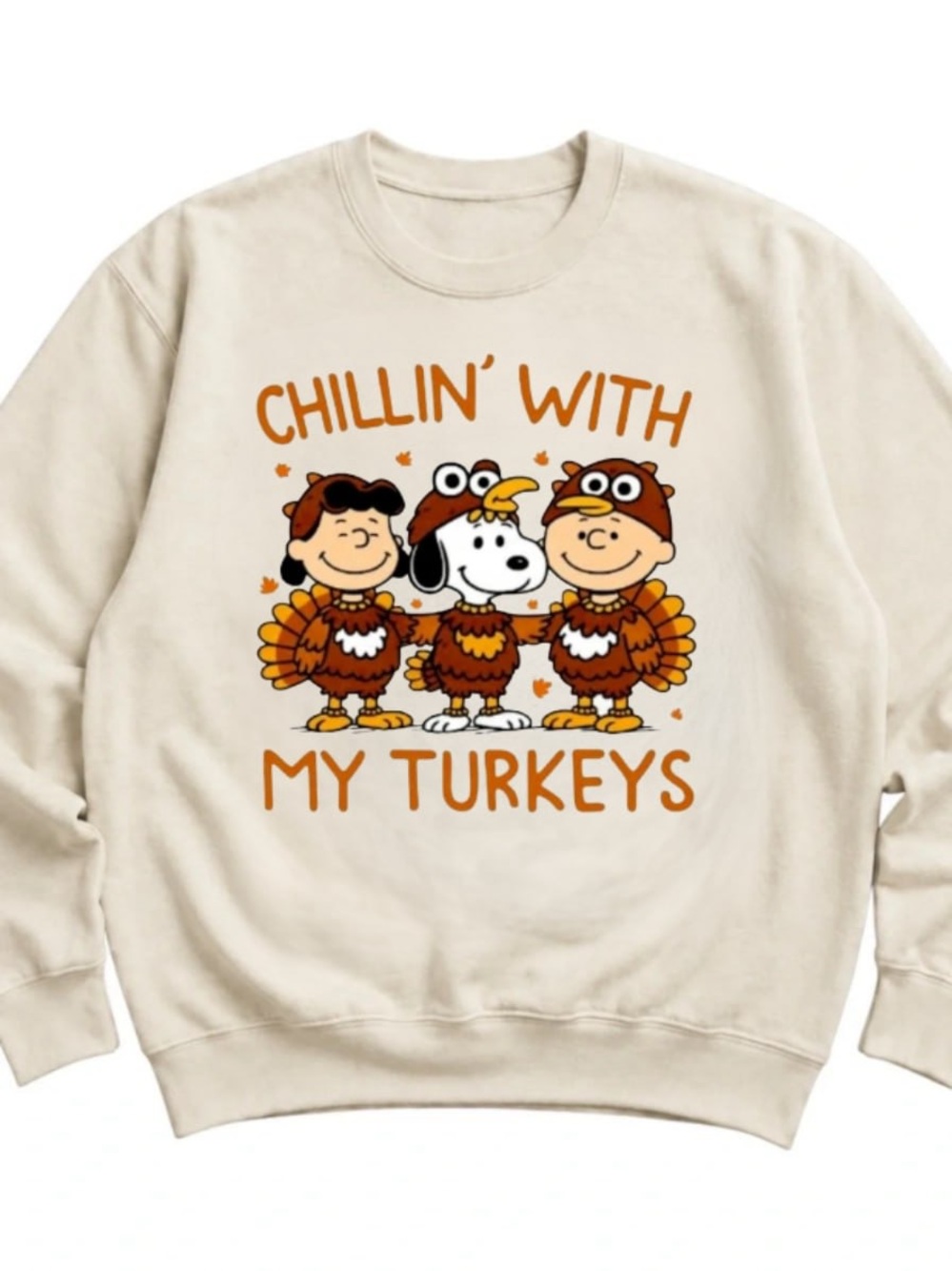 Cream Sweatshirt with Orange & Brown Peanuts Turkey Graphic